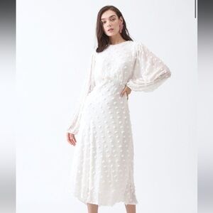 Cotton Candy Sheer Midi Dress in White, Size L. NWT